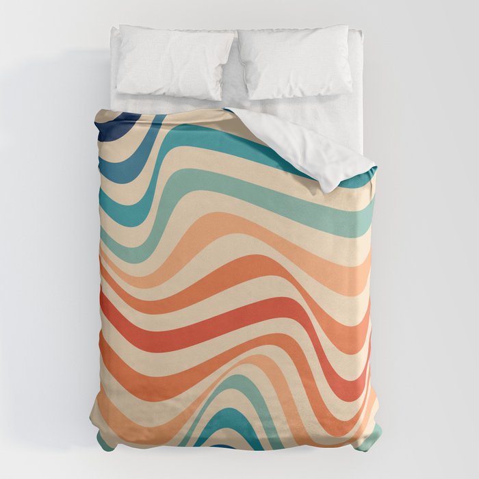 Retro 70s Color Palette | Optical Wave Illusion Duvet Cover Gallery Image 6