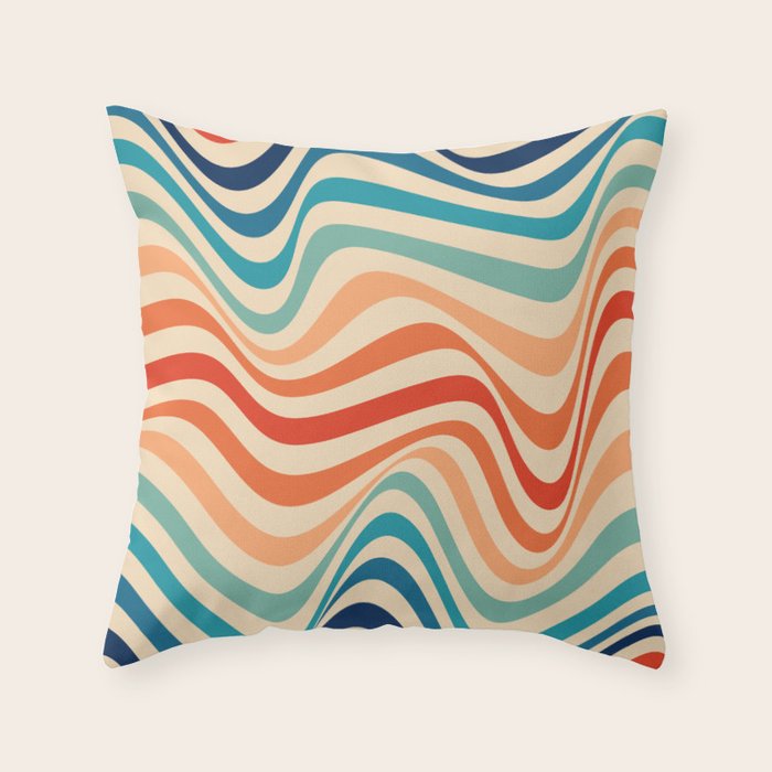 Retro 70s Color Palette | Optical Wave Illusion Throw Pillow Gallery Image 1