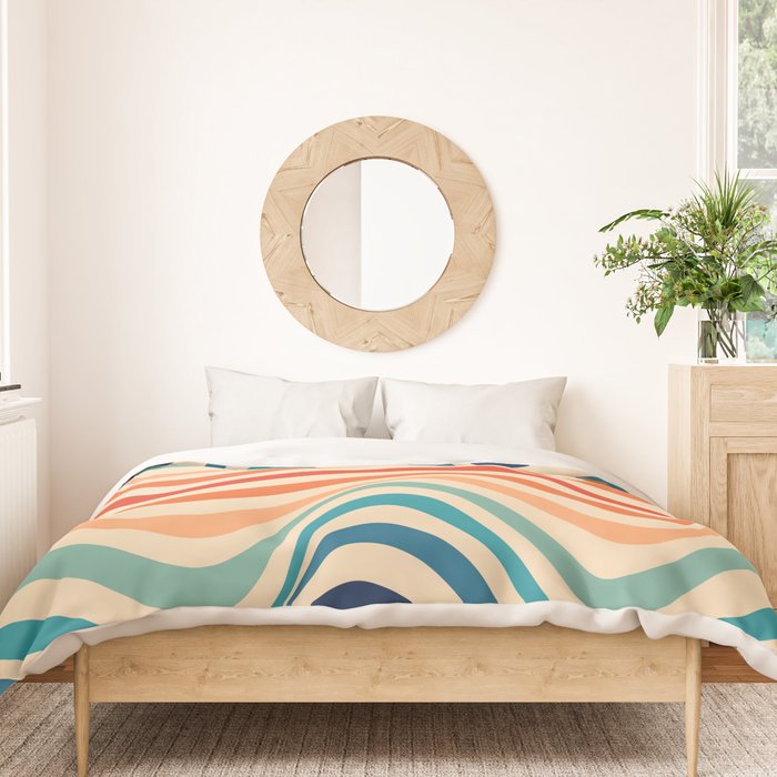 Retro 70s Color Palette | Optical Wave Illusion Duvet Cover Gallery Image 3