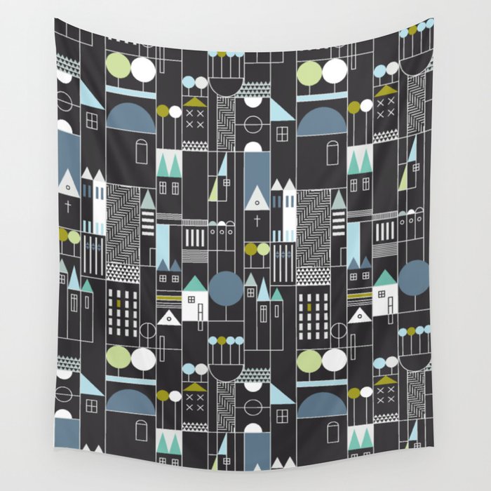 City life blocks moonless night Wall Tapestry Gallery Image 4
