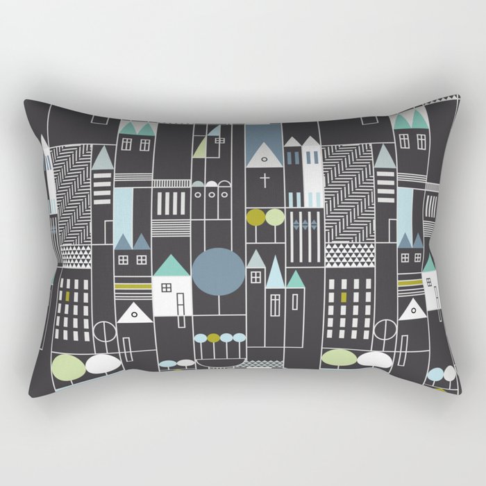 City life blocks moonless night Rectangular Pillow Gallery Image 1