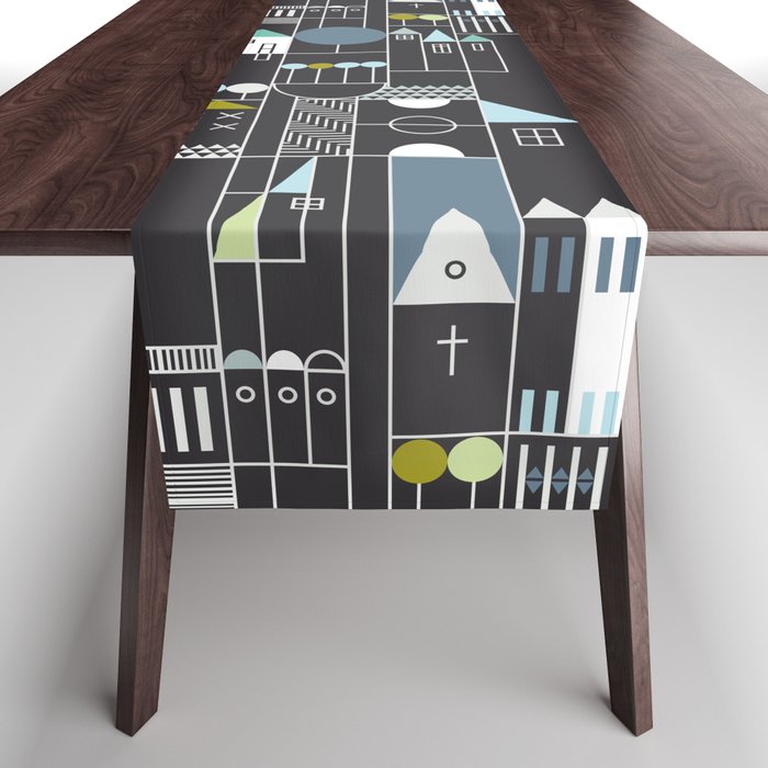 City life blocks moonless night Table Runner Gallery Image 1