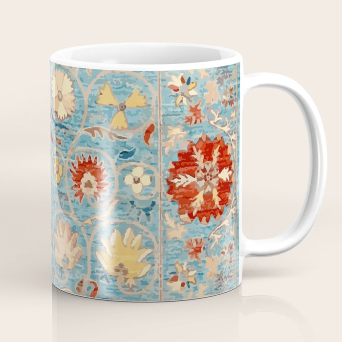 Antique Uzbekistan Blue Ground Suzani Coffee Mug Gallery Image 1