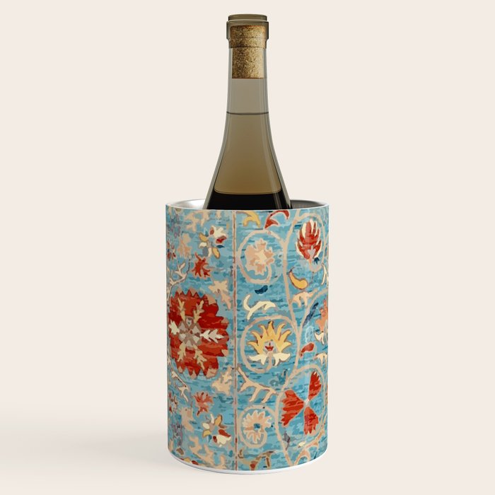 Antique Uzbekistan Blue Ground Suzani Wine Chiller Gallery Image 2