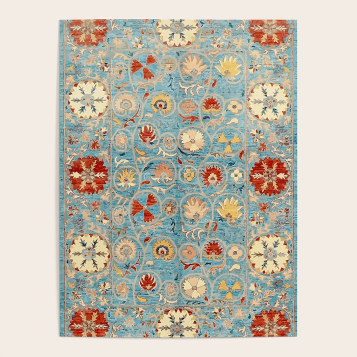 Antique Uzbekistan Blue Ground Suzani Poster Gallery Image 4