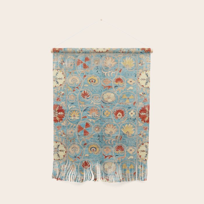 Antique Uzbekistan Blue Ground Suzani Wall Hanging Gallery Image 1