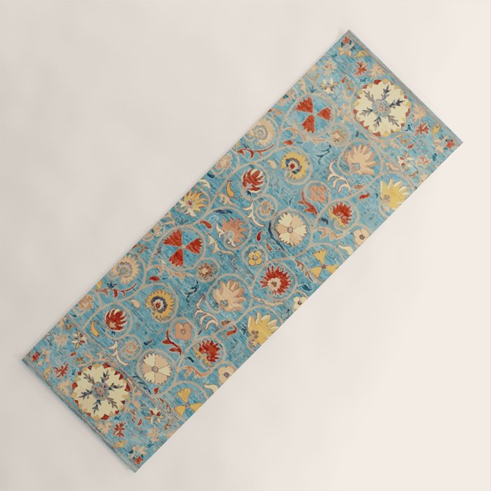 Antique Uzbekistan Blue Ground Suzani Yoga Mat Gallery Image 1