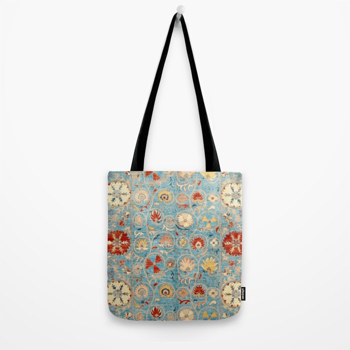 Antique Uzbekistan Blue Ground Suzani Tote Bag Gallery Image 2
