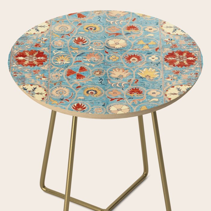 Antique Uzbekistan Blue Ground Suzani Side Table Gallery Image 2