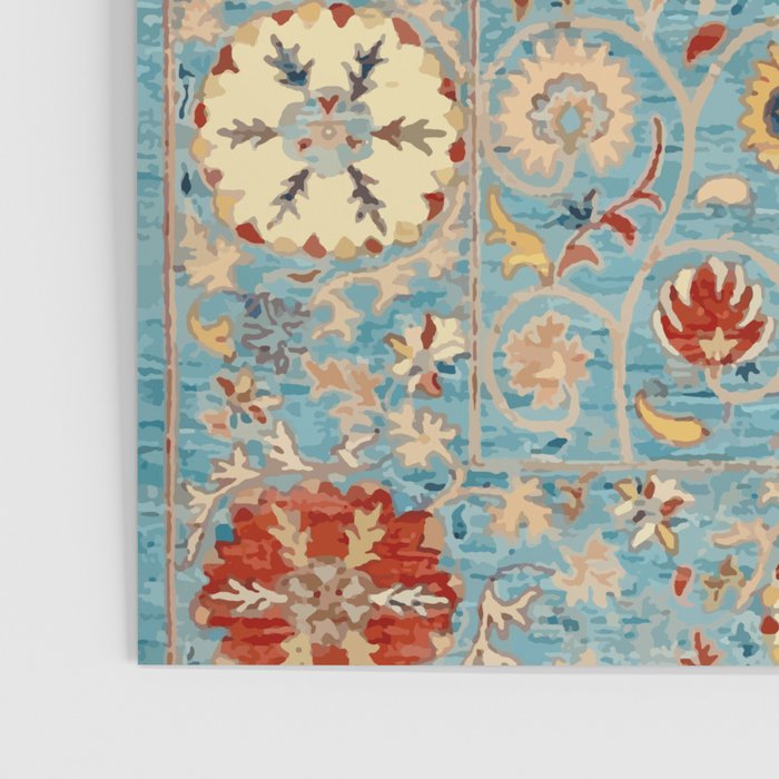 Antique Uzbekistan Blue Ground Suzani Poster Gallery Image 3
