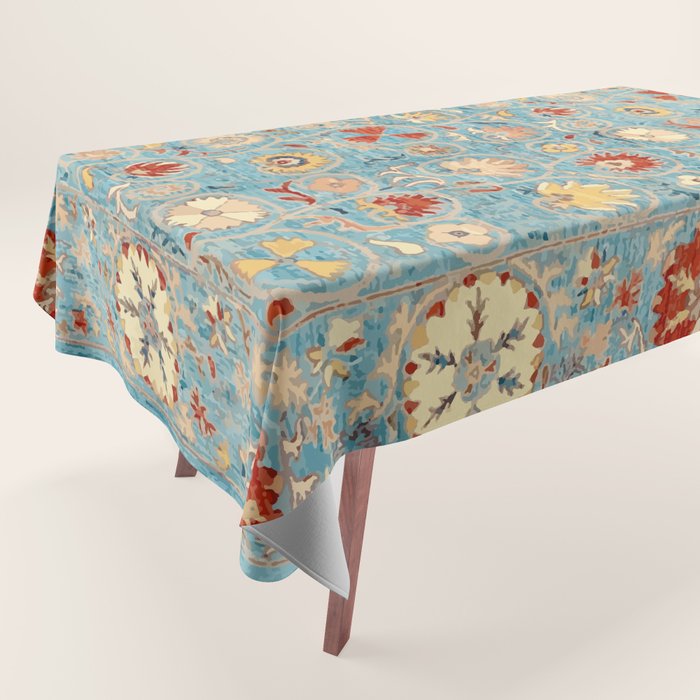 Antique Uzbekistan Blue Ground Suzani Tablecloth Gallery Image 1