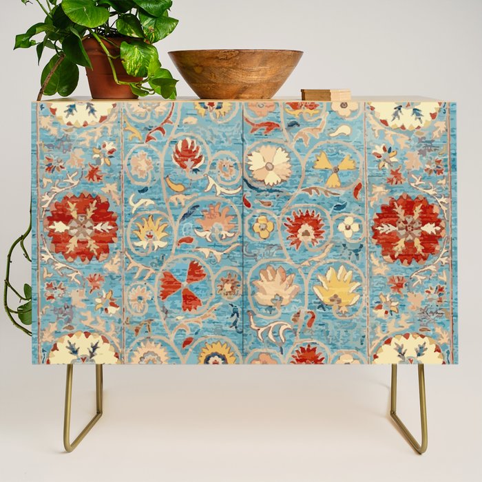 Antique Uzbekistan Blue Ground Suzani Credenza