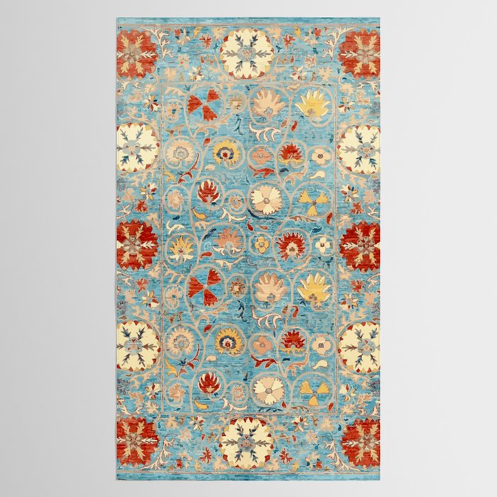 Antique Uzbekistan Blue Ground Suzani Tablecloth Gallery Image 2