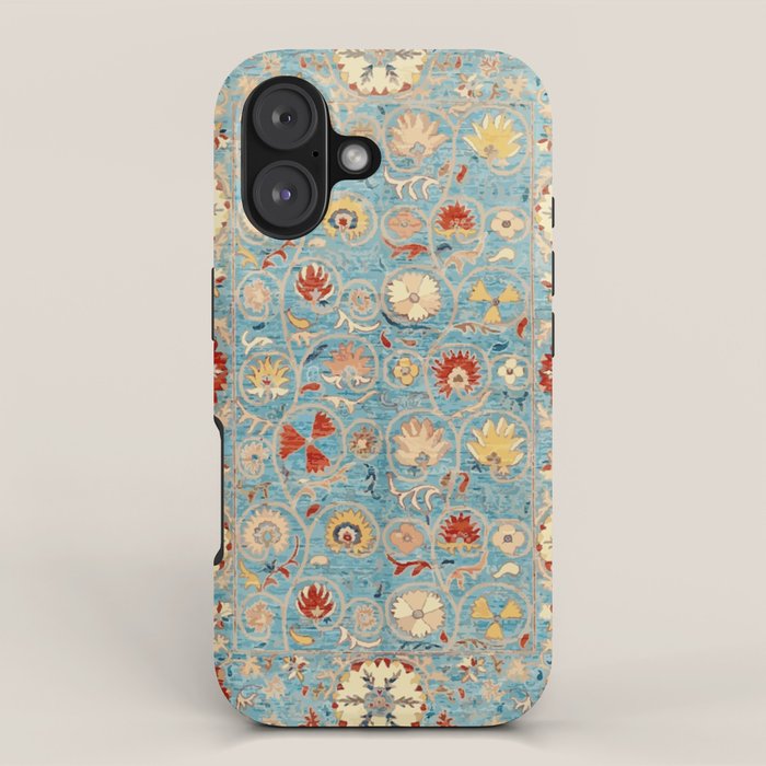 Antique Uzbekistan Blue Ground Suzani iPhone Case Gallery Image 1