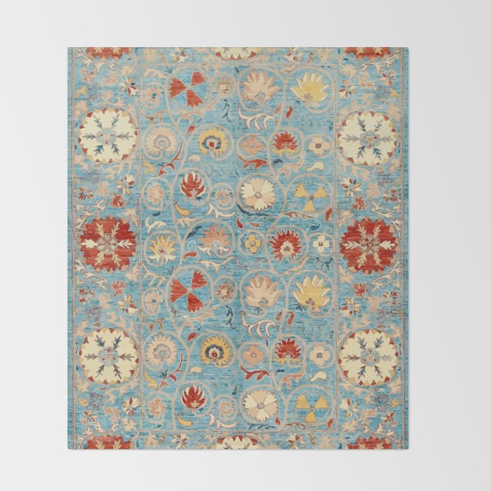 Antique Uzbekistan Blue Ground Suzani Throw Blanket Gallery Image 2