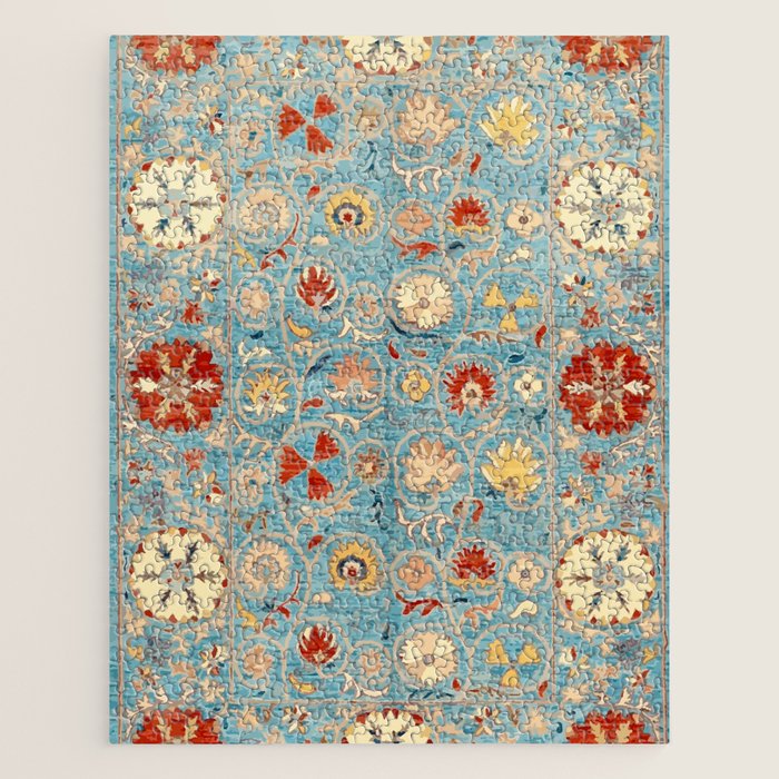 Antique Uzbekistan Blue Ground Suzani Jigsaw Puzzle Gallery Image 1