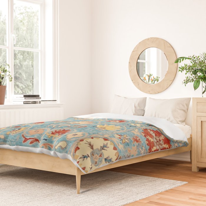 Antique Uzbekistan Blue Ground Suzani Duvet Cover Gallery Image 2