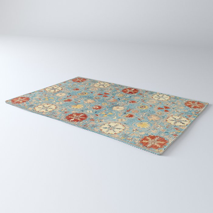 Antique Uzbekistan Blue Ground Suzani Rug Gallery Image 3