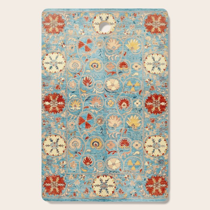 Antique Uzbekistan Blue Ground Suzani Cutting Board Gallery Image 1