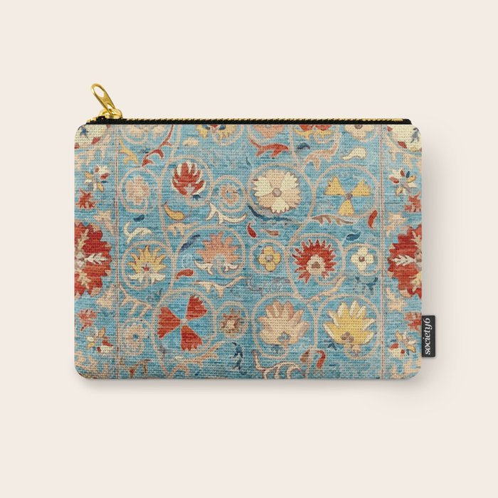 Antique Uzbekistan Blue Ground Suzani Carry All Pouch Gallery Image 1