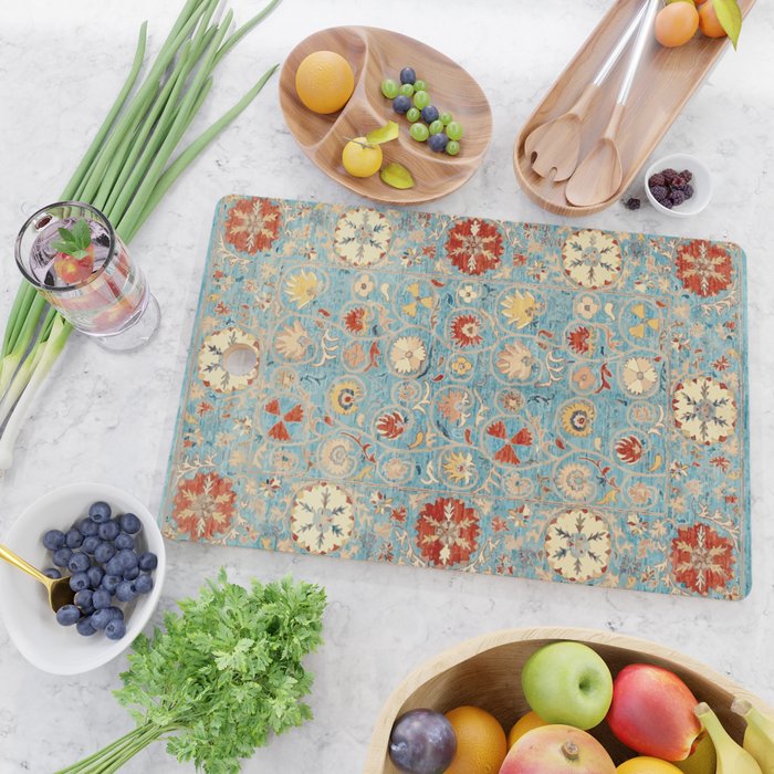 Antique Uzbekistan Blue Ground Suzani Cutting Board Gallery Image 2