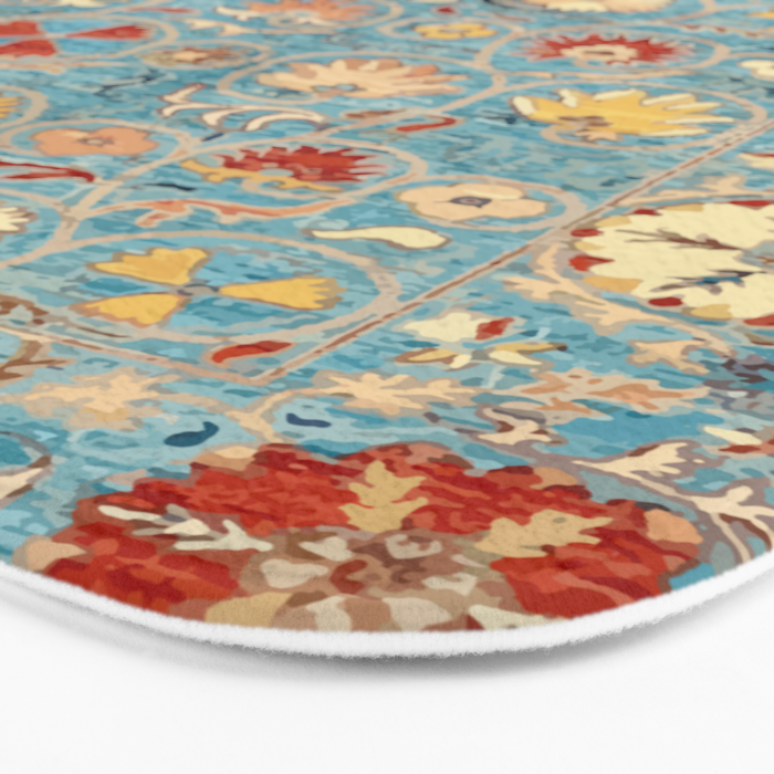 Antique Uzbekistan Blue Ground Suzani Bath Mat Gallery Image 3