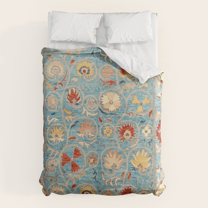 Antique Uzbekistan Blue Ground Suzani Duvet Cover Gallery Image 1