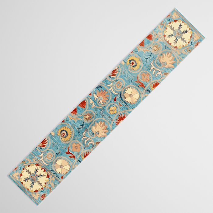 Antique Uzbekistan Blue Ground Suzani Table Runner Gallery Image 3