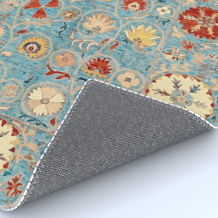 Antique Uzbekistan Blue Ground Suzani Rug Gallery Image 4