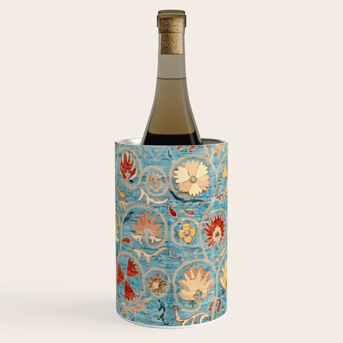 Antique Uzbekistan Blue Ground Suzani Wine Chiller Gallery Image 1