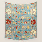 Antique Uzbekistan Blue Ground Suzani Wall Tapestry Gallery Image 4