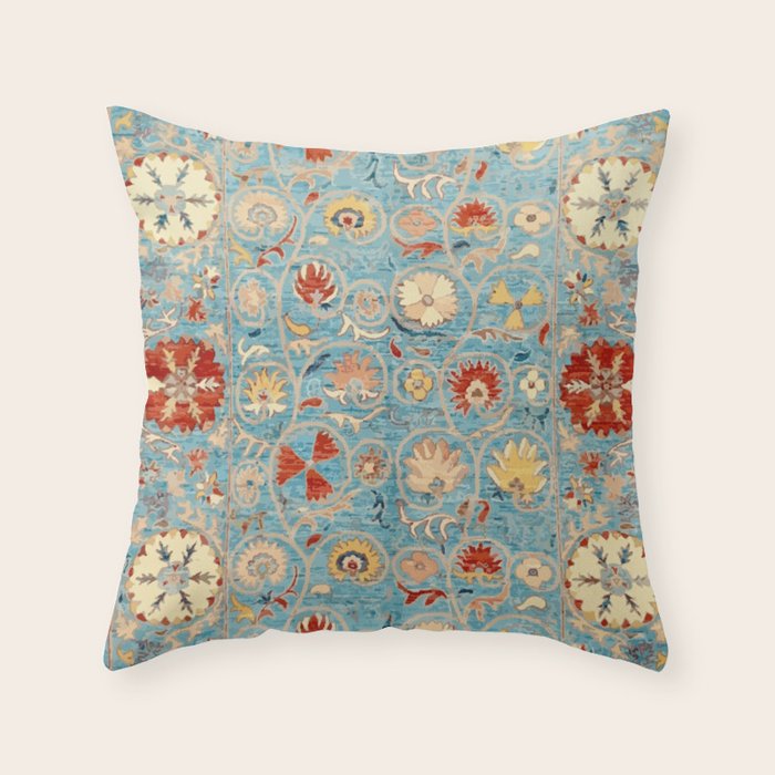 Antique Uzbekistan Blue Ground Suzani Throw Pillow Gallery Image 6