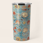 Antique Uzbekistan Blue Ground Suzani Travel Mug Gallery Image 1