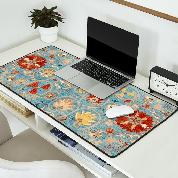 Antique Uzbekistan Blue Ground Suzani Desk Mat Gallery Image 2
