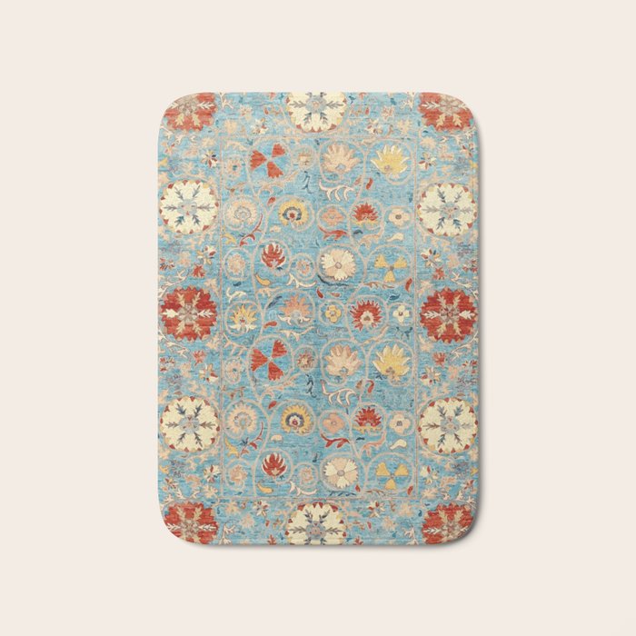 Antique Uzbekistan Blue Ground Suzani Bath Mat Gallery Image 1