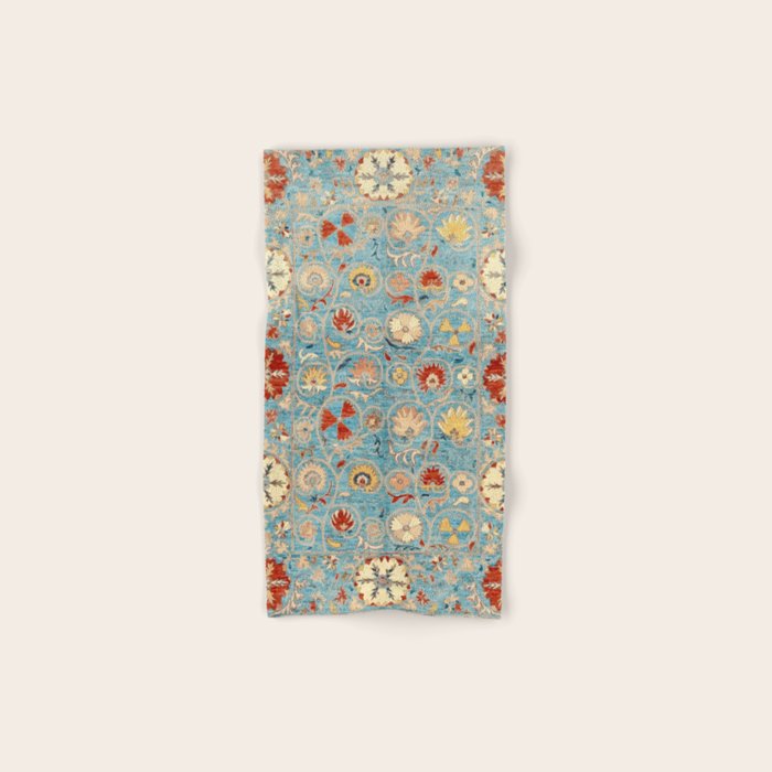 Antique Uzbekistan Blue Ground Suzani Bath Towel Gallery Image 1