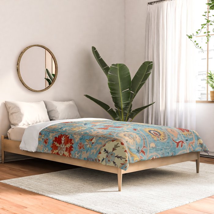 Antique Uzbekistan Blue Ground Suzani Comforter Gallery Image 2
