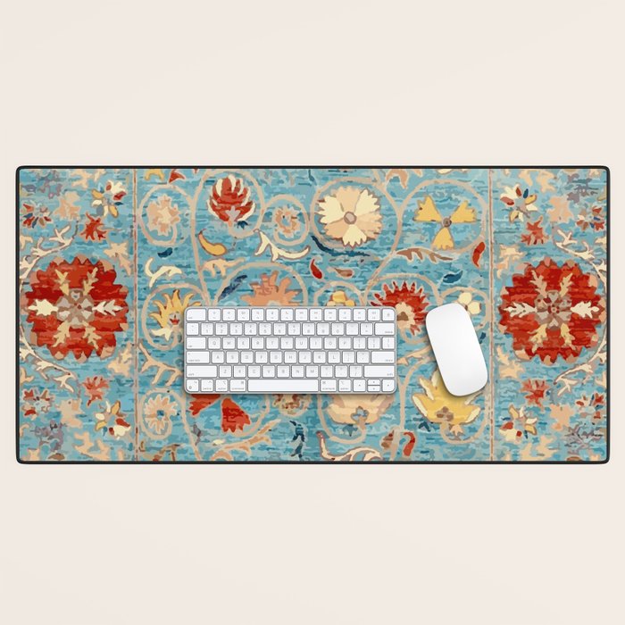 Antique Uzbekistan Blue Ground Suzani Desk Mat Gallery Image 1
