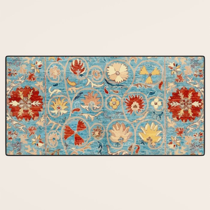 Antique Uzbekistan Blue Ground Suzani Desk Mat Gallery Image 3