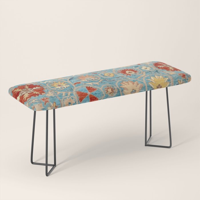 Antique Uzbekistan Blue Ground Suzani Bench Gallery Image 1
