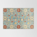 Antique Uzbekistan Blue Ground Suzani Rug Gallery Image 2