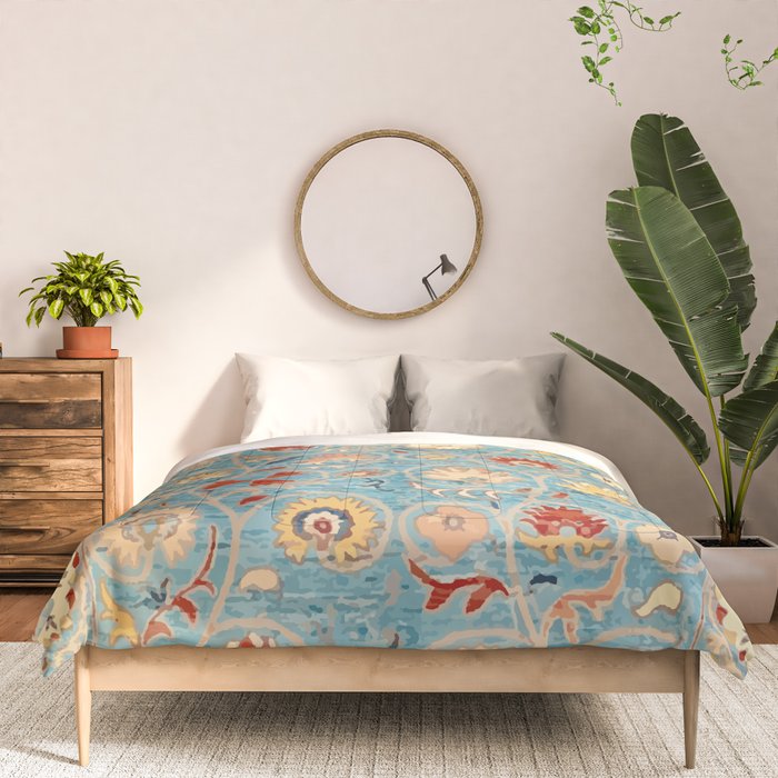 Antique Uzbekistan Blue Ground Suzani Comforter Gallery Image 3