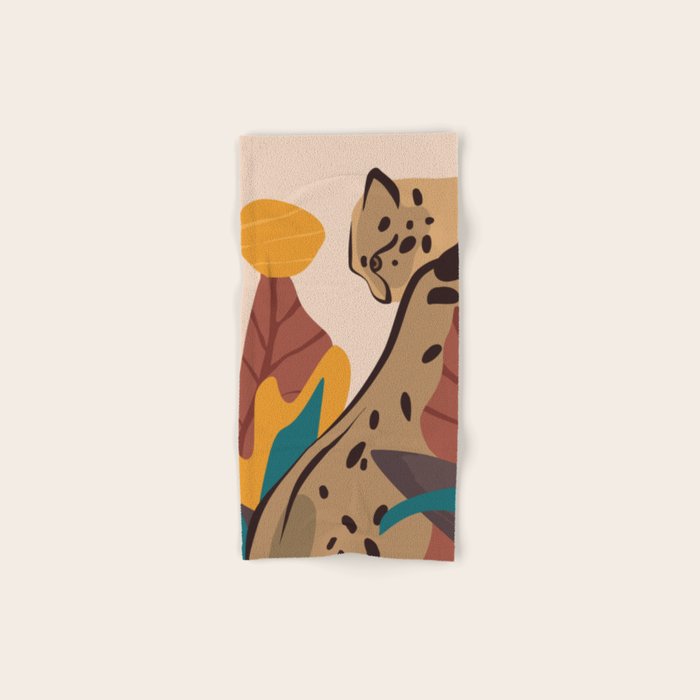 Jungle Leopard with Tropical Leaves in Earthy Colors Bath Towel Gallery Image 1