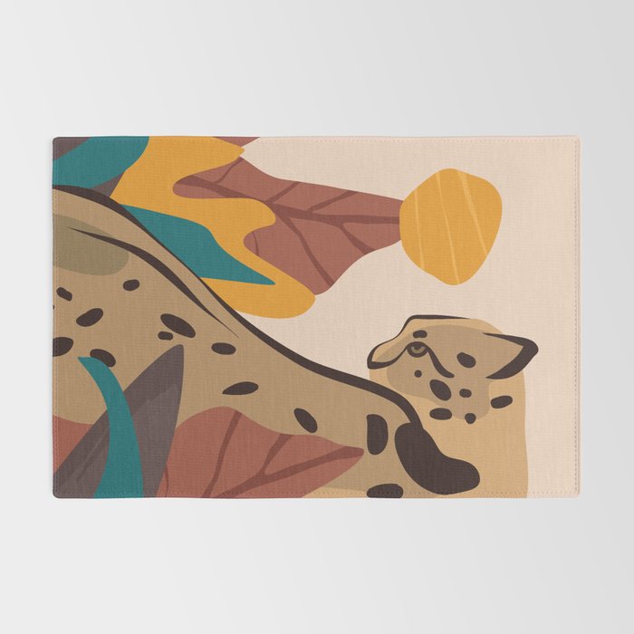 Jungle Leopard with Tropical Leaves in Earthy Colors Rug Gallery Image 2