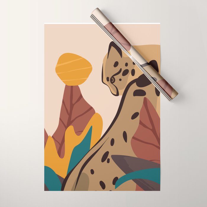 Jungle Leopard with Tropical Leaves in Earthy Colors Wrapping Paper Gallery Image 1