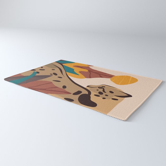 Jungle Leopard with Tropical Leaves in Earthy Colors Rug Gallery Image 3