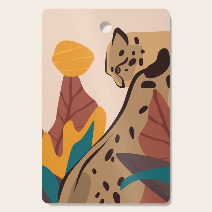 Jungle Leopard with Tropical Leaves in Earthy Colors Cutting Board Gallery Image 1
