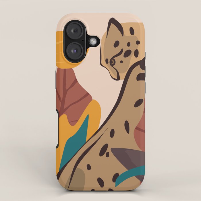 Jungle Leopard with Tropical Leaves in Earthy Colors iPhone Case Gallery Image 1