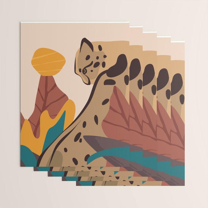 Jungle Leopard with Tropical Leaves in Earthy Colors Wrapping Paper Gallery Image 3