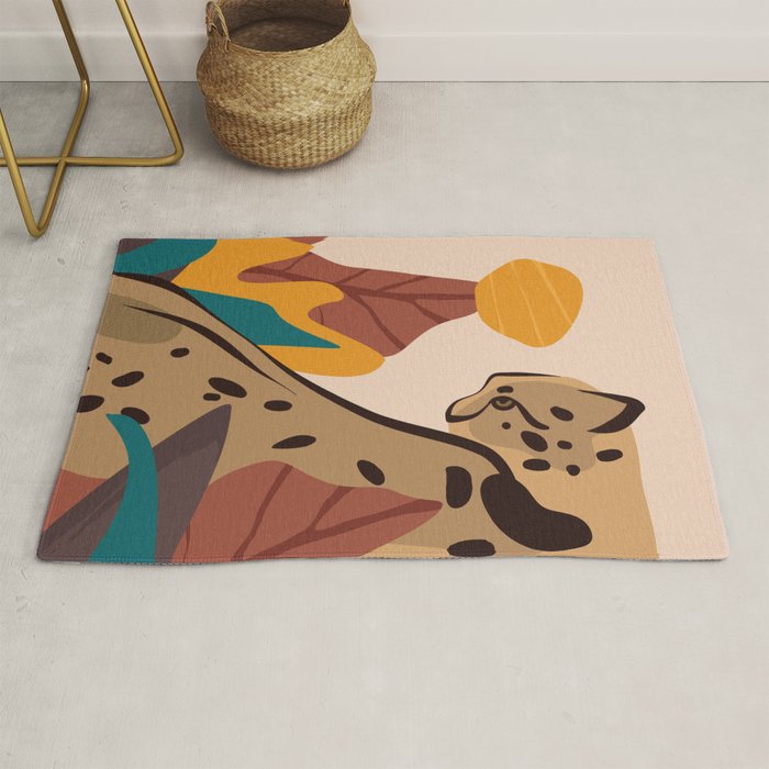 Jungle Leopard with Tropical Leaves in Earthy Colors Rug Gallery Image 1